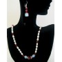 White Opal Crystal Swarovski Crysal w/ Freshwater Pearl & Siam Red Crystal Necklace Set Sterling Silver Earrings 