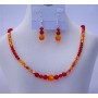 Genuine Swarovski Crystal Necklace Set w/ Genuine Siam Red & Fire Opal Crystal Sterling Silver Earrings 