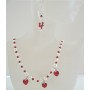 Swarovski Siam Red Crystal Heart Necklace Set Genuine Swarovski Cream Pearl And Crystal w/ Sterling Silver Earrings