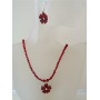Romantic Siam Red Swrovski Crystal Necklace Set w/ Flower Crystal Pendant Jewelry Set 