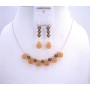 Smoked Topaz Swarovski Crystals Orange Teardrop Glass Beads Necklace