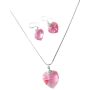 Cool Rose Pink Crystals Valentine Heart Pendant & Earrings