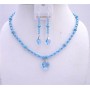 Swarovski Aquamarine Turquoise Crystals Heart Pendant Earrings Jewelry
