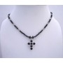 Black Cross Pendant Swarovski Jet & Black Diamond Crystals Necklace
