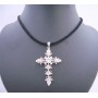 Velvet Black Chord w/ AB Crystals Cross Pendant Necklace