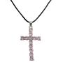 Pink Crystals Cross Pendant Necklace Velvet Black Chord Necklace