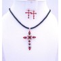 Siam Red Light & Dark Cross Pendant Earrings Jewelry Set