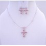 Cross Pendant Earring Jewelry Swarovski Rosaline Crystals Necklace Set