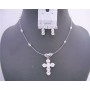 Clear Crystals Cross Pendant Necklace Set Cross Earrings Jewelry Set