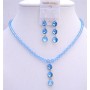 Aquamarine Crystals Swarovski Beads Drop Down Round Crystals Necklace