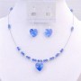 Prom Valentine Sapphire Crystals Heart Pendant Earrings Jewelry Set