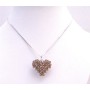 Brown 3D Puffy Heart Smoked Topaz Swarovski Crystals Pendant Necklace