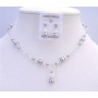 Wedding Bridal Swarovski Lite Grey Pearls Clear Crystals Jewelry Set