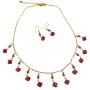 Dark Red Coral Swarovski 22k Gold Plated Necklace Set Jewelry