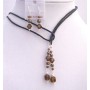 Brown Mocca Pearls Jewelry w/ Smoked Topaz Crystals Jewelry Set