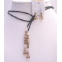 Lariat Leather Cord Pearls Jewelry w/ Colorado Crystals Jewelry Set
