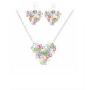 Multicolor Crystals Puffy Heart Pendant Necklace Earrings Gift Set