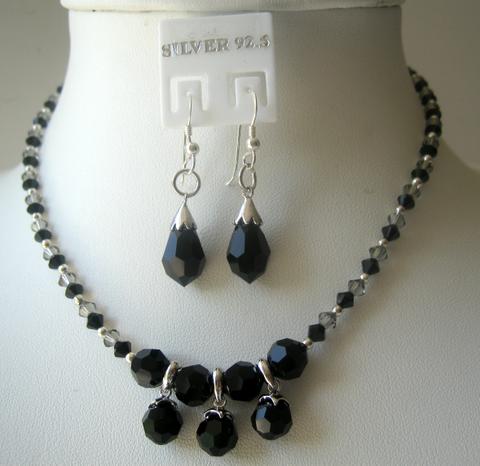 Custom Handcrafted Jewelry Genuine Swarovski Jet Crystals w/ Sterling Silver Earrings