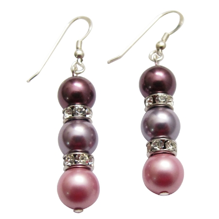 Handcrafted Swarovski Pearl 3 Colors Silver Earrings & Silver Rondells