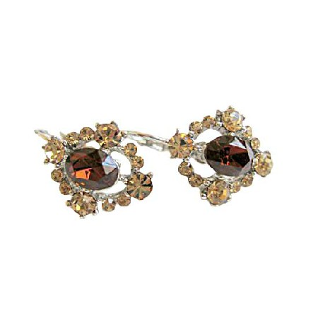 Light & Dark Smoked Topaz Crystals Silver Stud Pierced Fashion Earring