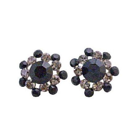 Jet & Black Diamond Crystals Round Sparkling Crystals Fashion Earring