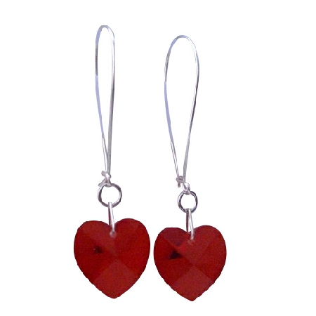 Siam Red Heart Crystal Swarovski 14mm Hoop 92.5 Chandelier Earrings