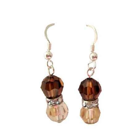 Golden Shadow Swarovski Round Crystals Smoked Topaz Crystals Earrings