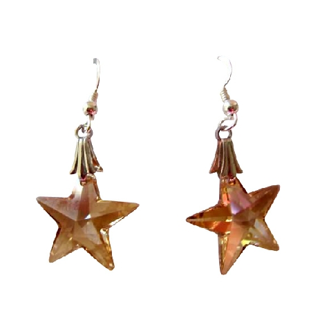 Golden Shadow Crystal Starfish Crystal 15mm Sterling Silver Earrings