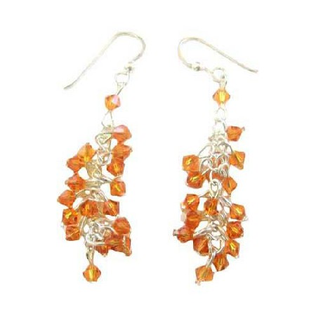 Swarovski Copper Saprkling Bunches Crystals Beads Chandelier Earrings
