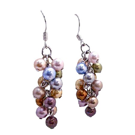 Multicolored Swarovski Pearls Earrings Sterling Silver Pearls Earrings