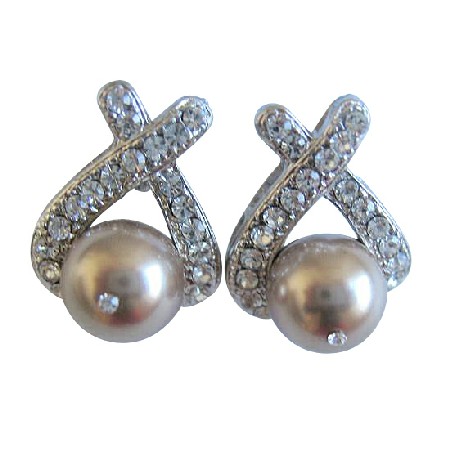 Stud Bronze Pearls Earrings w/ Cubic Zircon Piearced Earrings