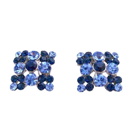 Light & Dark Sapphire Crystals Embedded Flower Fashion Earrings