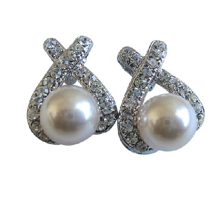 Swarovski Pearl Stud Earrings w/ Cubic Zircon for Pierced Earrings