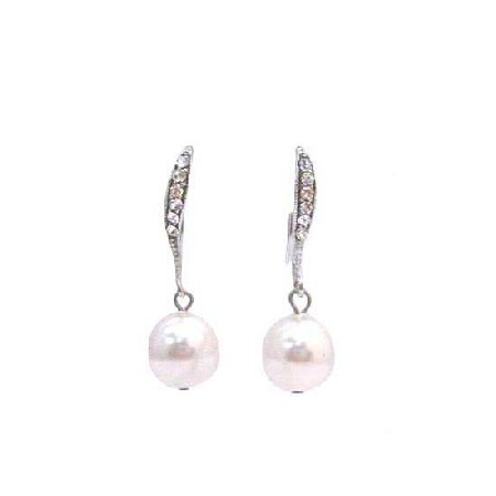 White Swarovski Pearl Fully Embedded Simulated Diamond Party Earrings