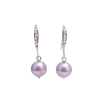 Mauve Swarovski Pearl Tiny Cubic Zircon Encrusted Diamante Earrings