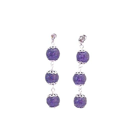 Amethyst Stone Stone Bead Silver Flower Spacer Surgical Post Earrings