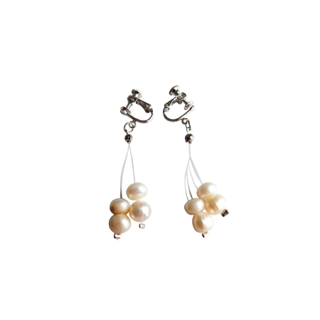 Silver Clip On Wedding Dangling Earrings in Luster Freshwater Pearls