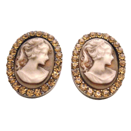 Valueable Gift For Your Mother Vintage Cameo Jewelry w/ Crystal