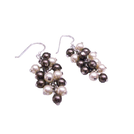 Swarovski Brown & Ivory Pearls 92.5 Sterling Silver Earrings