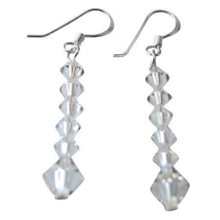Sparkling Fashionable Swarovski Clear Crsytals Silver Earrings