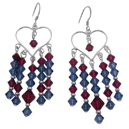 Swarovski Ruby Denim Crystals 92.5 Silver Chandelier Earrings