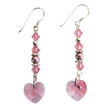 Valentine Gift Love Rose Crystals Heart Earrings