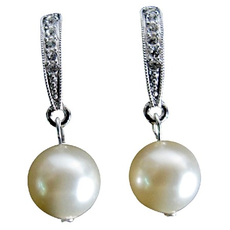 Shimmering Rhinestone Stud Earrings Ivory Pearl