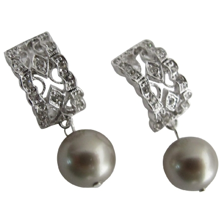 Wedding Pearl Drop Earrings in Platinum Champagne