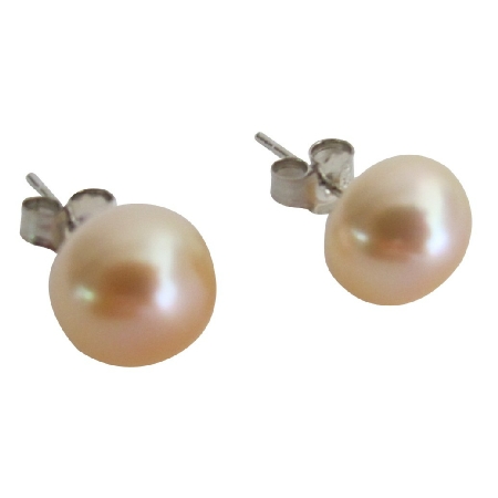 Fabulous Wedding Stud Earrings in Peach Oyster Shell Pearl