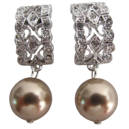 Elegant Bridal Jewelry Bronze Pearl Earrings