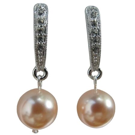 Adorable Fancy Surgical Post Peach Pearl Diamante Earrings
