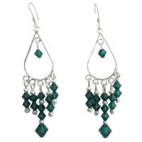 Cascade Drop Genuine Crystals Chandelier Earrings w/  Emerald Crystals