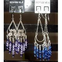 Genuine Sterling Silver 92.5 Earrings w/ Amethyst & Sapphire Crystals