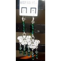 Genuine Sterling Silver Butterfly Earrings w/ Emerald Swarovski Crystals